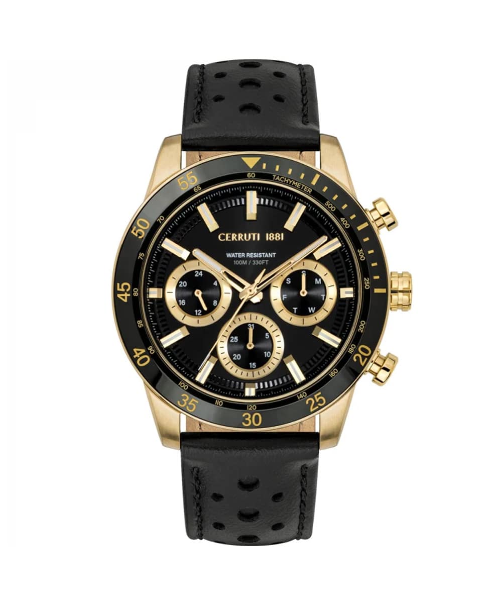 Cerruti Turchino Leather Black Dial Watch - CIWGF0007604