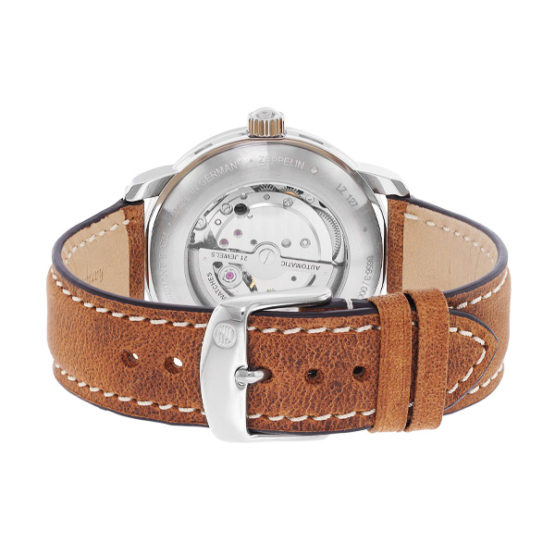 Zeppelin Orologio Meccanico Automatico Da Uomo Modello 8656-3 – Cassa Acciaio 40mm, Quadrante Marrone, Pelle Marrone, Made In Germany - 3