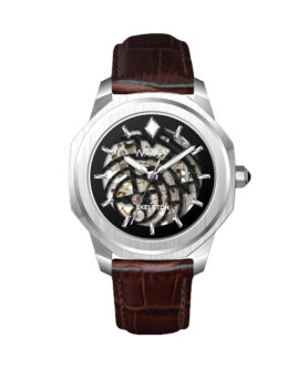 NAPPEY SKELETON SILVER AND BLACK LEATHER BROWN