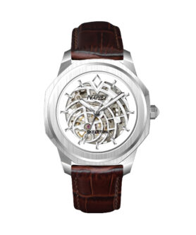 NAPPEY SKELETON SILVER AND WHITE LEATHER BROWN
