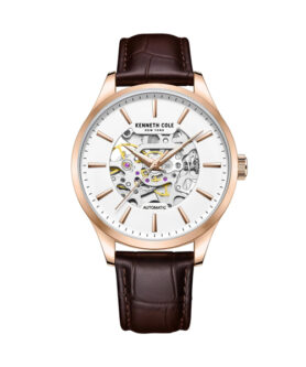 KENNETH COLE AUTOMATIC SKELETON BROWN LEATHER 42MM
