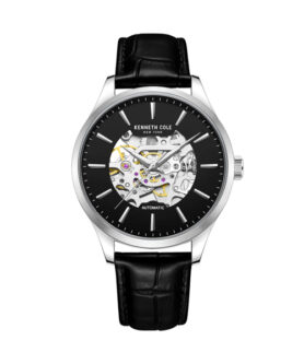 KENNETH COLE AUTOMATIC SKELETON BLACK LEATHER 42MM
