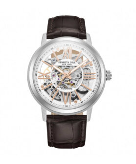KENNETH COLE AUTOMATIC SKELETON BROWN LEATHER 42MM