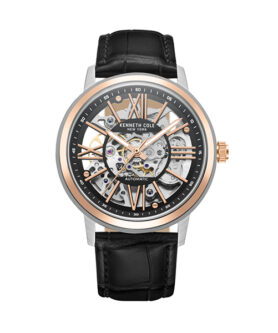KENNETH COLE AUTOMATIC SKELETON BLACK LEATHER 43MM