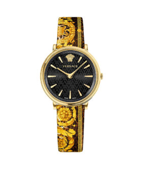 VERSACE ANALOG YELLOW GOLD LEATHER