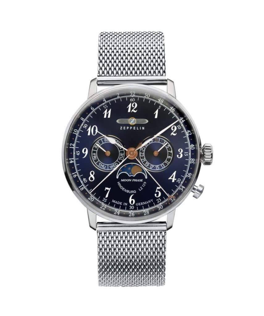 Zeppelin Watch Lz 129 Hindenburg Moonphase Blue Steel 7036-M3