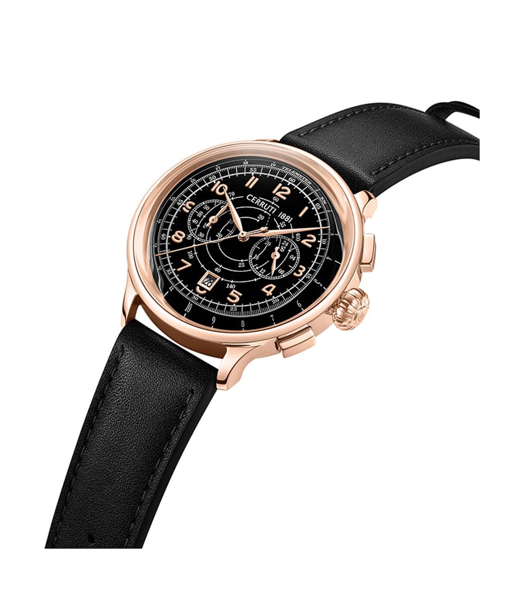 Cerruti Dervio Quartz Black Leather Watch- CIWGC0022803