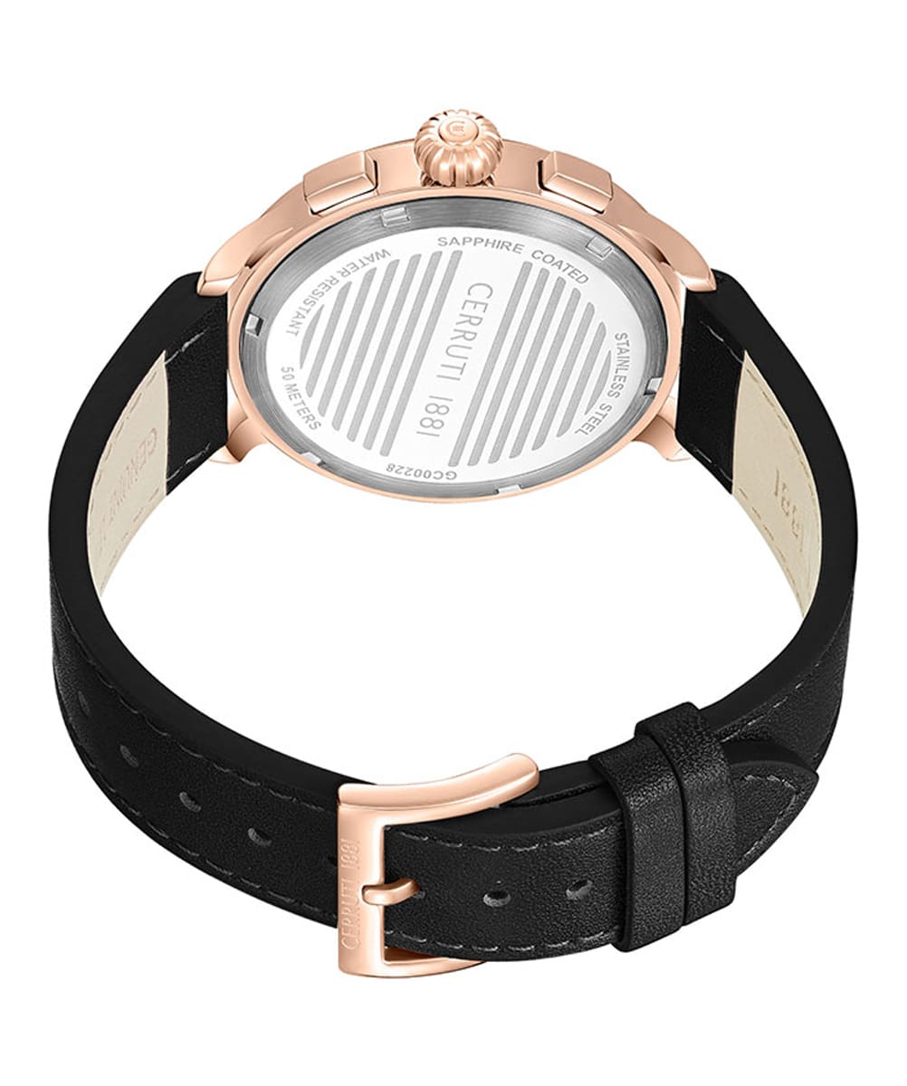 Cerruti Dervio Quartz Black Leather Watch- CIWGC0022803