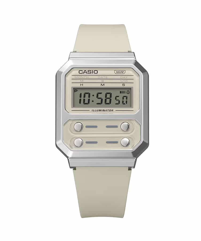 Casio Watch Retro Vintage LCD Cream Edgy Collection A100WEF-8AEF